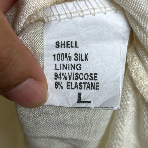 Y2K Giusy Made in Italy Top Blouse L 100% Silk Floral Lightweight Butter White - Picture 9 of 13